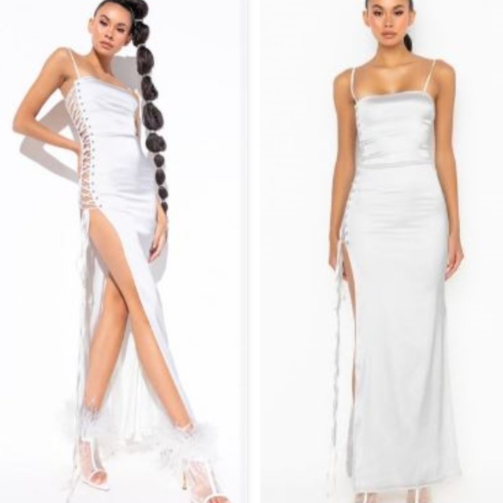 Satin Lace Up Maxi Dress